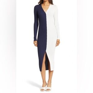 Staud Shoko Sweater Dress in Navy and White